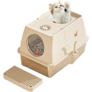 Coucheta Stainless Steel Litter Box with Lid Collection - Large Enclosed, Dog Proof & Odor Free with Removable Top & Scoop, Multiple Colors - 1 of 4