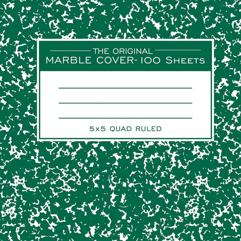 Roaring Spring Paper Products Composition Book, 5x5 Graph, 100 Sheets, 9.75" x 7.5", Green Marble, Pack of 6, 3 of 4