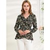 INSPIRE CHIC Women's Floral Print V Neck Tie Waist Ruffle Neck Chiffon Wrap Shirt - 3 of 4