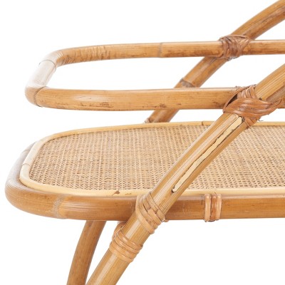 Natural Rattan 2-Tier Bar Cart with Brass Hardware