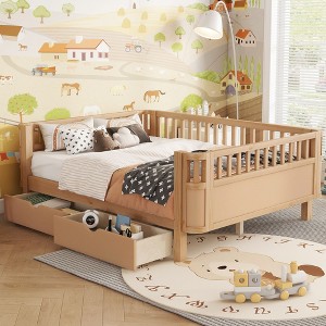 NicBex Twin/Full Low Profile Platform Bed Frame with Storage & Detachable Fence,Modern Toddler Bed for Bedroom,Kids Room - 1 of 4