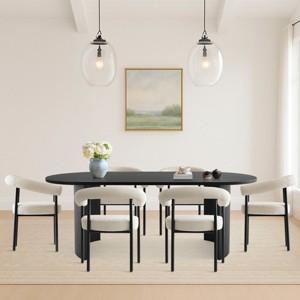 Modern 79" Oval Dining Set for 6,Black Dining Table & Upholstered Dining Chair with Curved Armrest For Dining Room,Farmhouse-Tanpinhause - 1 of 4
