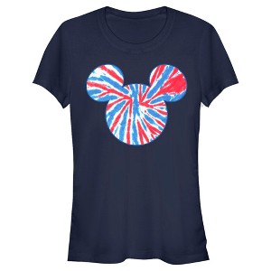 Juniors Womens Mickey & Friends Fourth of July Tie-Dye Mickey Logo T-Shirt - 1 of 4