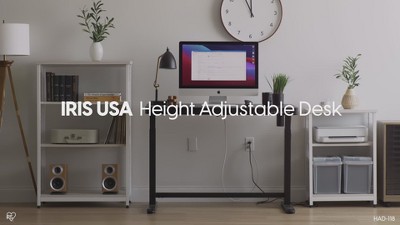 Black Adjustable Glass Top Standing Desk with USB Port