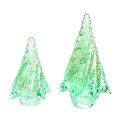 Transpac Glass 7 in. Gold Christmas Flecked Trees Set of 2