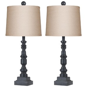 Itopfox Rustic Table Lamp Set of 2 with USB Charging, Farmhouse Bedside Lamps for Living Room Bedroom Office Vintage Grey Finish & Soft Fabric Shade - 1 of 4
