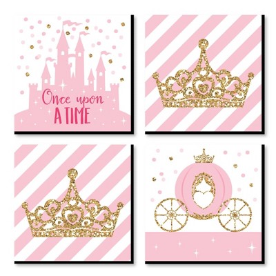 Big Dot Of Happiness Little Princess Crown - Unframed Pink & Gold Castle  Nursery And Kids Room Linen Paper Wall Art - Set Of 4 Artisms - 8 X 10  Inches : Target