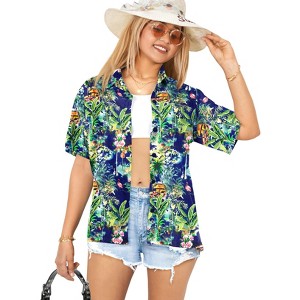 HAPPY BAY Button Down Shirt Summer Beach Party Blouse Flamingo Shirt Short Sleeve Vacation Dress Tops Tee Shirts Hawaiian Dresses - 1 of 4