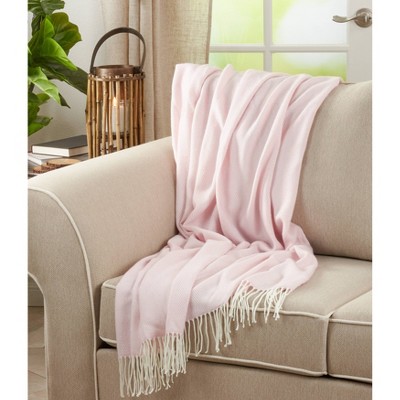 Pink Herringbone Tassel Fringe Full Throw Blanket