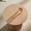 Round Coffee Table, 17.71" Wood Cylindrical Cocktail Table, Vertical Texture Relief Design Side Table W/Tree Stump Shaped Base, Modern Circular Table - 2 of 4