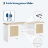 Rattan TV Stand Fits TVs Up to 65 Inches, Farmhouse Entertainment Center with Cabinets and Open Shelves, Wooden Media Console Table for Living Room - 3 of 4