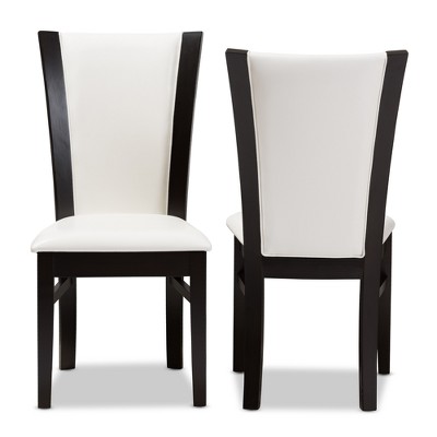 Adley White Faux Leather and Dark Brown Wood Parsons Side Chair Set
