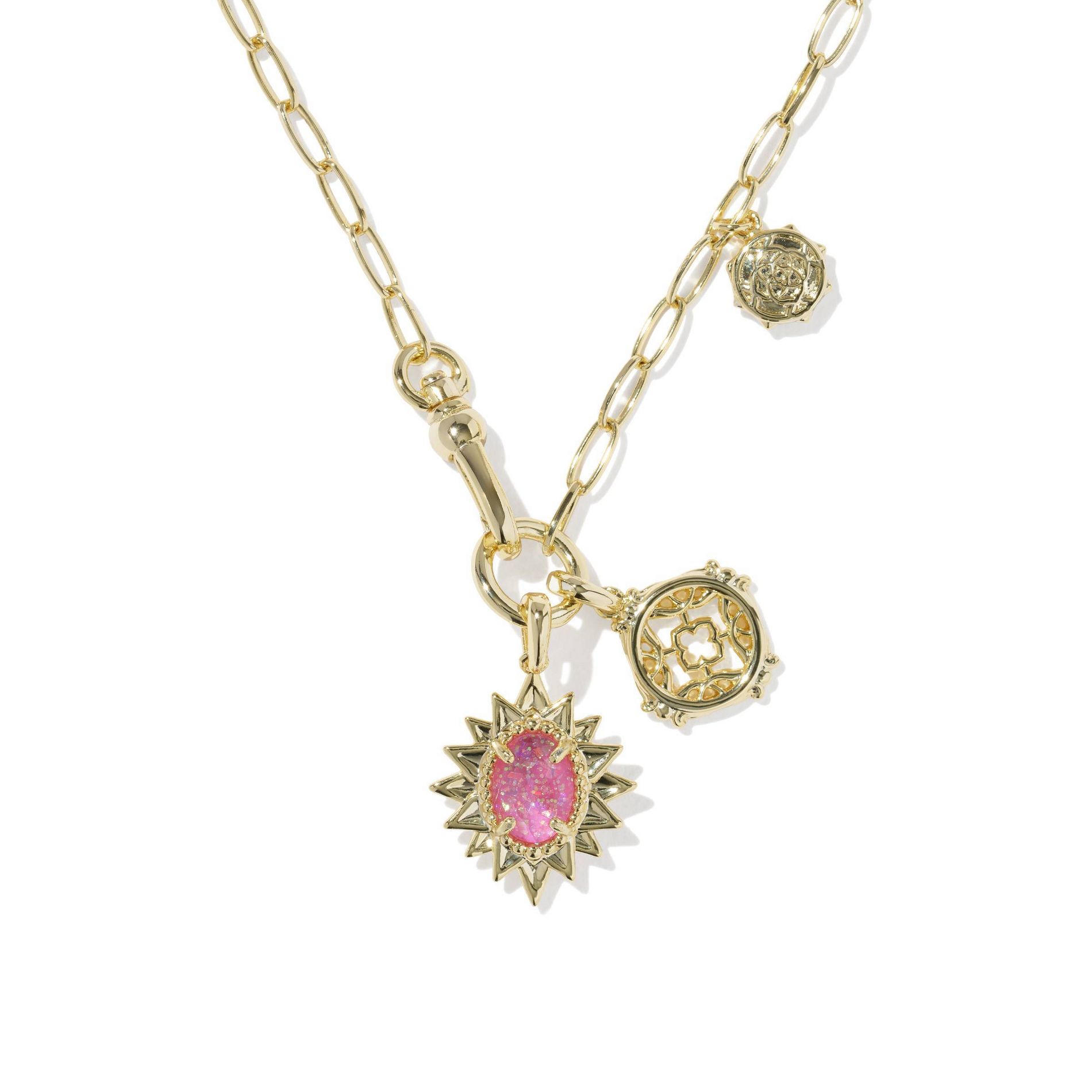 Kendra Scott Solana Charm Necklace - Fuchsia Glitter Glass One Size