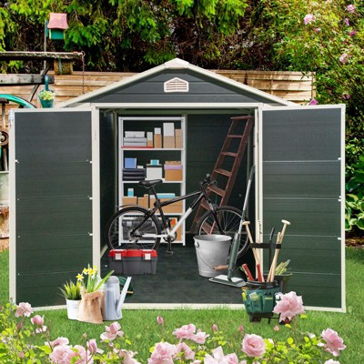 NicBex 6*8ft Durable Resin Outdoor Storage Shed with Gable Roof and Lockable Garden Shed Door with Window for Backyard, Lawn, Patio, Black