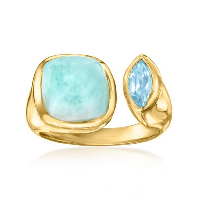 Ross-Simons Larimar and .50 Carat Marquise Sky Blue Topaz Cuff Ring in 18kt Gold Over Sterling