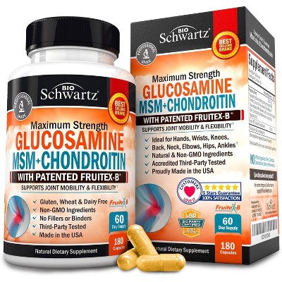 Glucosamine MSM + Chondroitin, Maximum Strength Supplement with Collagen Peptides for Joint Mobility and Flexibility, Bioschwartz, 180ct