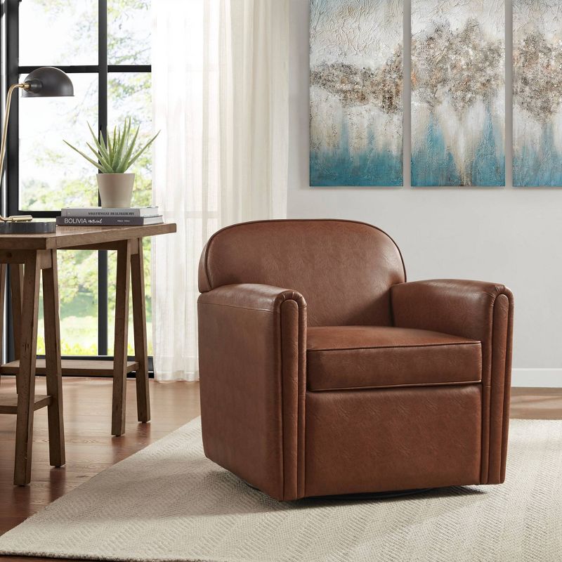 Grimmer Faux Leather 360 Degree Swivel Arm Chair Brown - Madison Park, 2 of 12