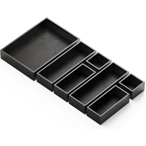 SpaceAid 7-Piece Bamboo Drawer Organizer Set – Multi-Use Divider Bins for Kitchen, Bathroom, Office, and Makeup Storage, Black