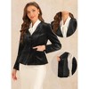 Allegra K Women's Velvet Long Sleeves Shoulder Pads Pockets 3 Buttons Casual Blazer - 2 of 4