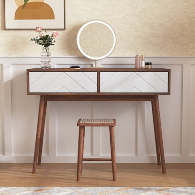 Entryway Table with 2 Carved Panel Drawers, Console Table with Storage Space and Wood Legs,Sofa Table Behind Couch