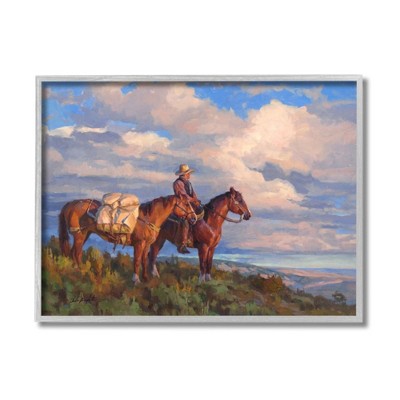 Stupell Industries Cowboy with Horses Countryside Hill Top