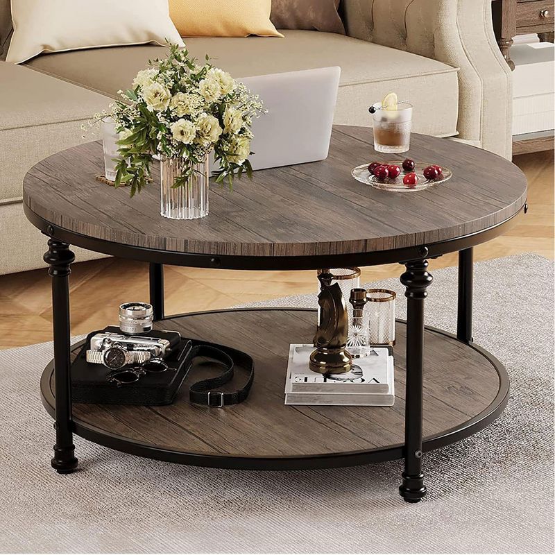 Whizmax Round Coffee Table for Living Room Rustic Center Table with Storage Shelf, 1 of 9