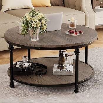 Whizmax Round Coffee Table for Living Room Rustic Center Table with Storage Shelf