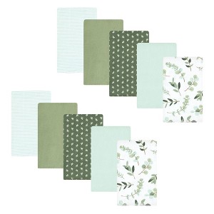 Hudson Baby Infant Girl Cotton Flannel Burp Cloths, Eucalyptus 10-Pack, One Size - 1 of 4