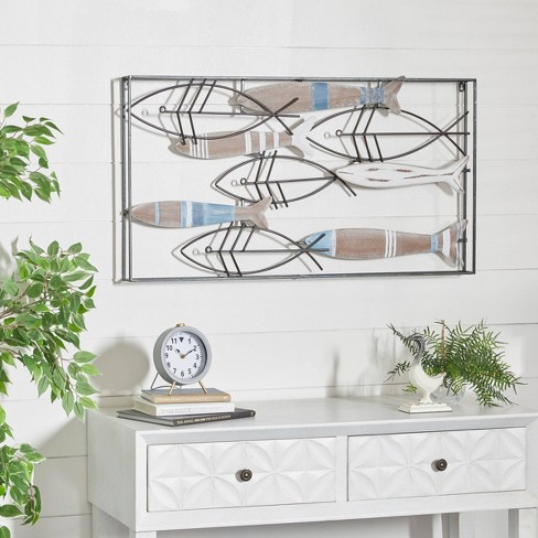 Metal Fish Striped Wall Decor With Metal Wire Designs Brown - Olivia & May  : Target