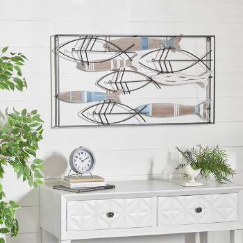 Metal Fish Striped Wall Decor with Metal Wire Designs Brown - Olivia & May