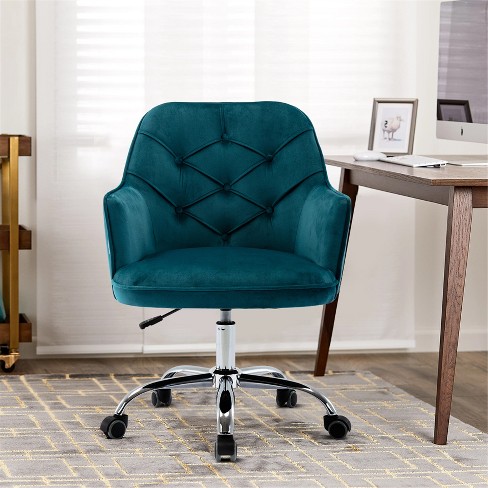 Velvet Home Office Chair with Wooden Armrest - Costway