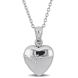 EVERLY JEWELRY | Sterling Silver 0.01 CT TGW Cubic Zirconia 12mm Heart Pendant With Cable Chain Locket, 18-inch - 1 of 4