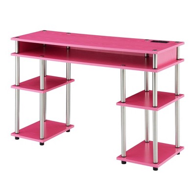 Designs2Go No Tools Student Desk with Charging Station and Shelves Pink - Breighton Home