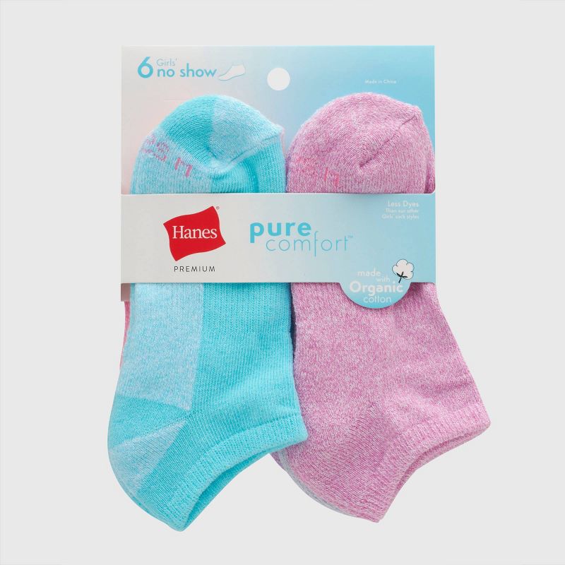 Hanes Premium Girls' 6pk Pure No Show Socks - Colors May Vary, 2 of 5