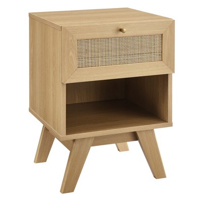 Modway Soma Nightstand – 1-Drawer Mid-Century Modern Side Table with Open Shelf and Walnut Wood Grain Finish