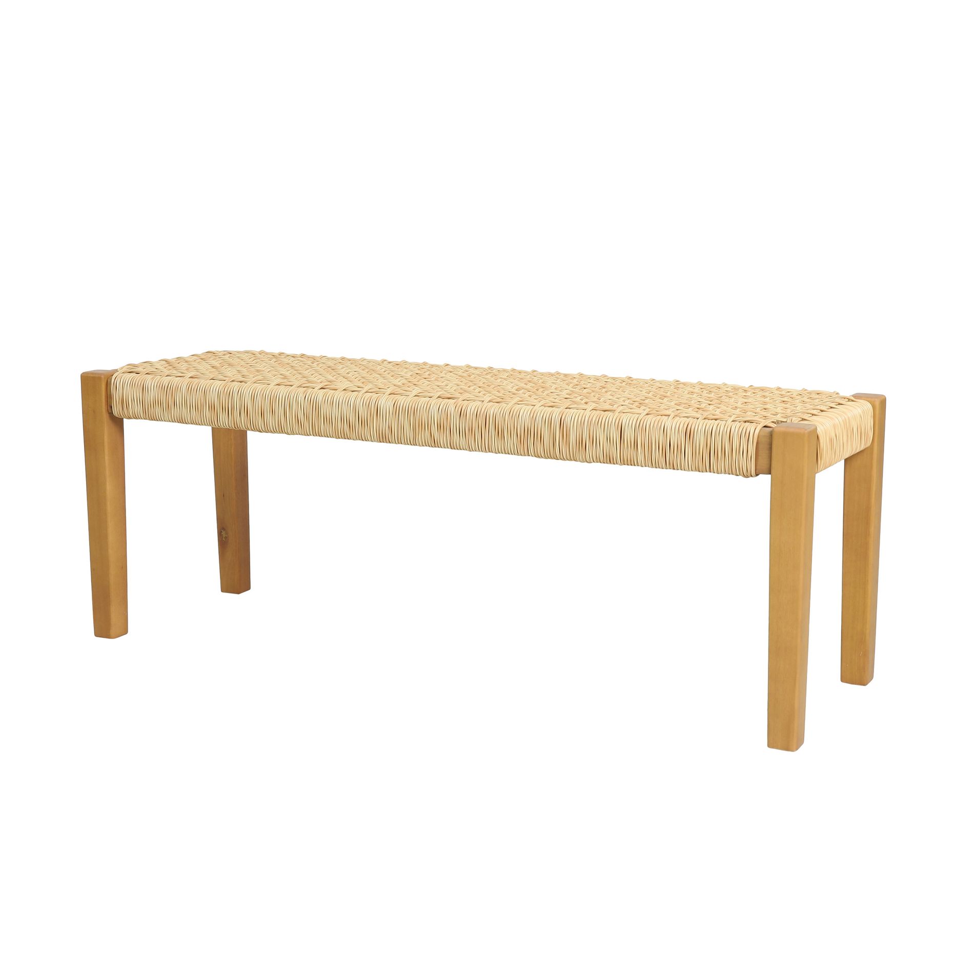 Dexmalle Traditional Acacia Wood Bench with Rattan Top,Patio