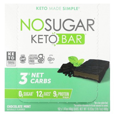 No Sugar Company Keto Bar, Chocolate Mint, 12 Bars, 1.41 oz (40 g) Each