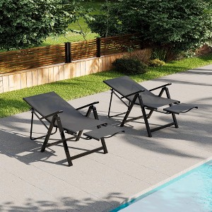couchetOutdoor Patio Folding Chairs Set of 2, Portable Dining Chairs with Armrests, Chaise Lounge Chairs with Footrests, Reclining Chair, 330lbs - 1 of 4