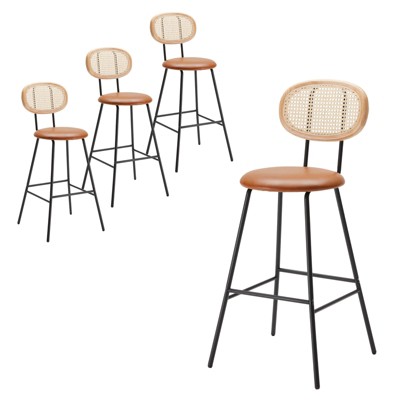 GlasFlength Dining Sets, Mid-Century Modern Bar Stool Set of 4 for Kitchen, Bar, Counyer, Brown, 19.3"*19.3"*42.5"