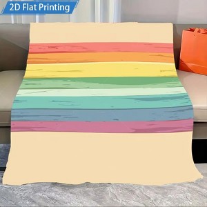 Attop  Rainbow Stripe Flannel Raschel Blanket - 2D Printed Soft Cozy Bed Throw for Living Room Decor - 1 of 4
