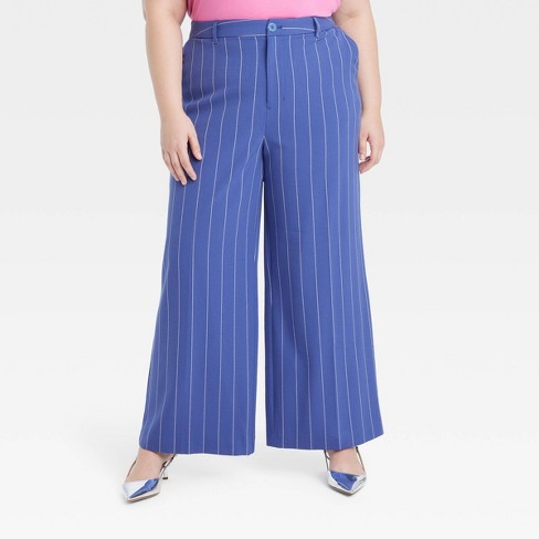 Women's High-rise Wide Leg Pants - Ava & Viv™ Blue Striped 17 : Target