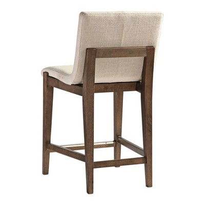Klemens 26" Walnut Wood and Linen Counter Stool