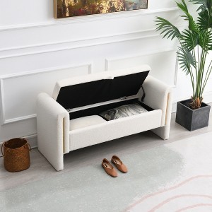 MYINDA Modern Teddy Bed End Bench with Arms and Storage,Upholstered Large Foot Rest Stool, Comfy Window Vanity Bench,Teddy Cream - 1 of 4