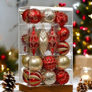 40pc Red and Gold Glitter Luxury Shatterproof Christmas Ornament Bauble Set| OrnamentallyYou - 1 of 4