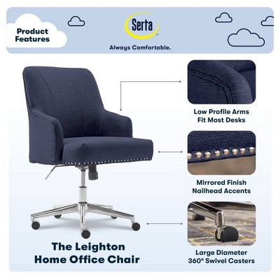 Blue Fabric Modern Swivel Home Office Chair with Fixed Arms