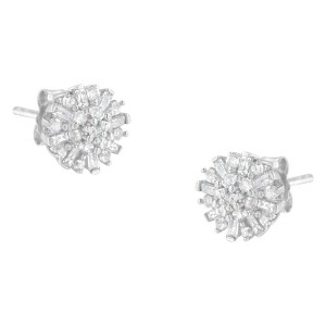 1/2 Carat Real Diamond Sunburst Floral Cluster Stud Earrings in Sterling Silver - 1 of 4