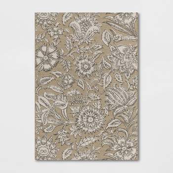 Floral Tapestry Linen Rectangular Woven Outdoor Area Rug Beige - Threshold™