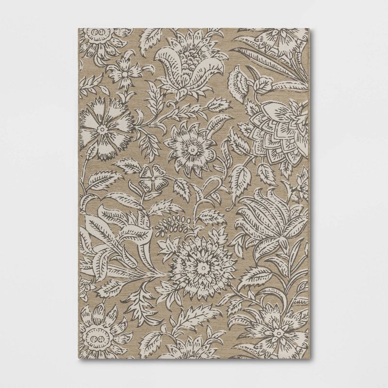 Floral Tapestry Linen Rectangular Woven Outdoor Area Rug Beige - Threshold™, 1 of 6