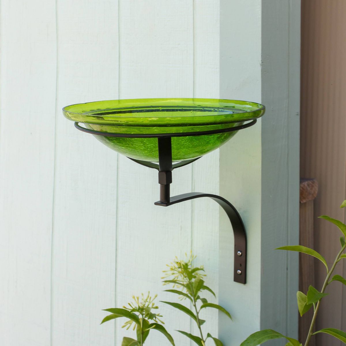 12.5" Reflective Crackle Glass Birdbath Bowl with Wall Mount Bracket - Achla Designs: Weather-Resistant, No Assembly Required - thumbnail 8