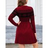 Women Long Sleeve Knitted Crewneck High Waist A-Line Cute Mini Sweater Dress Ugly Wine Red XXL - 3 of 4